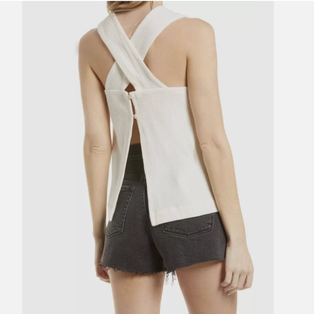 Madewell Ottoman Jacquard Ribbed Terry Cross Open Back Tank Top Women's size L